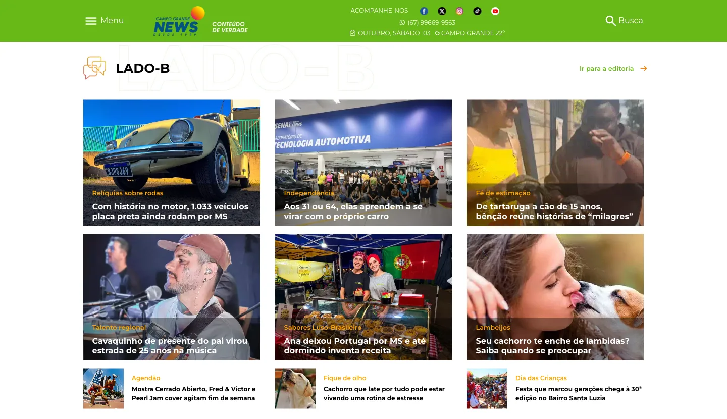 Página inicial do portal Campo Grande News
